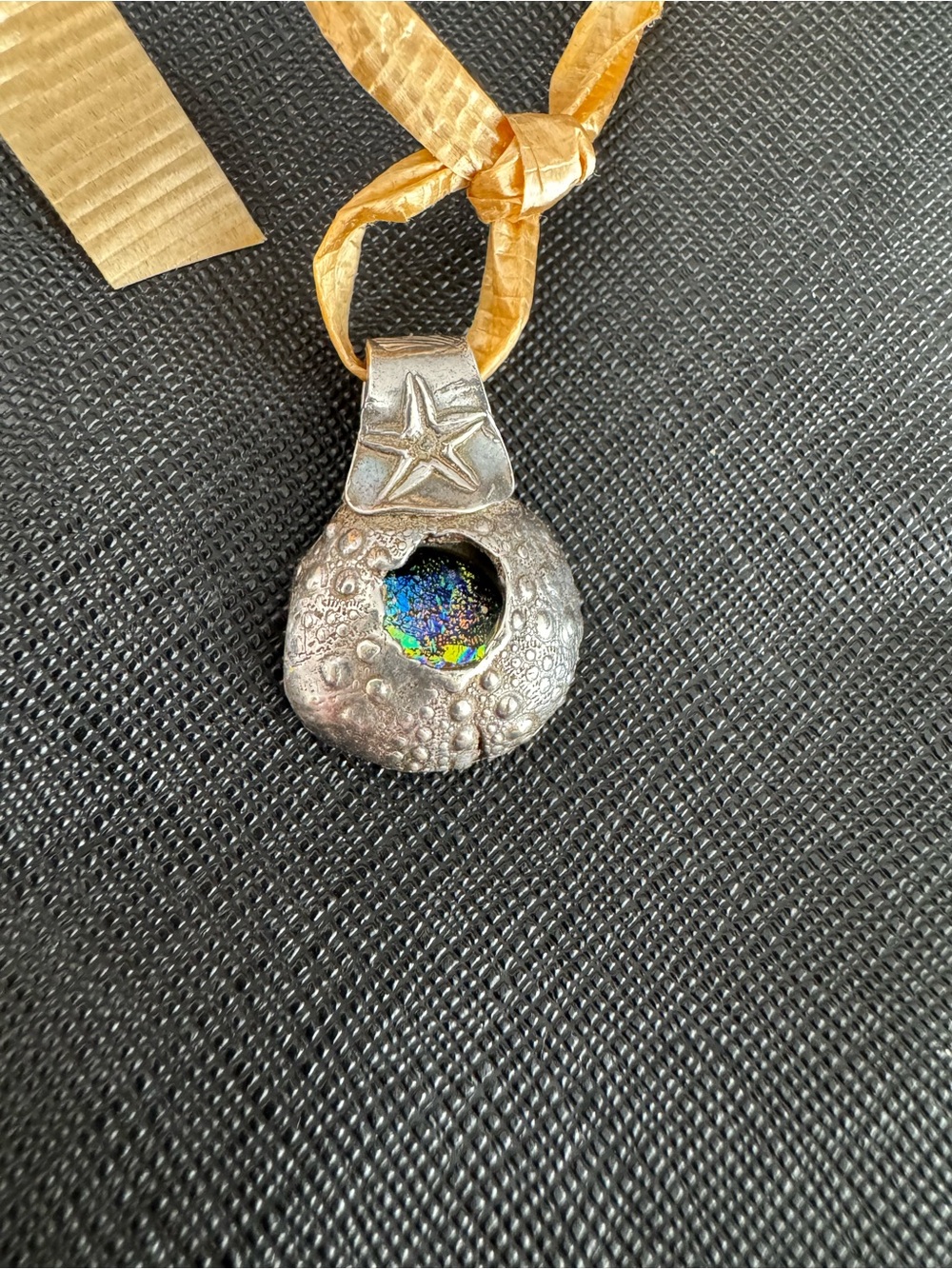 Artisan Silver-Tone Starfish Pendant Necklace with Iridescent Center